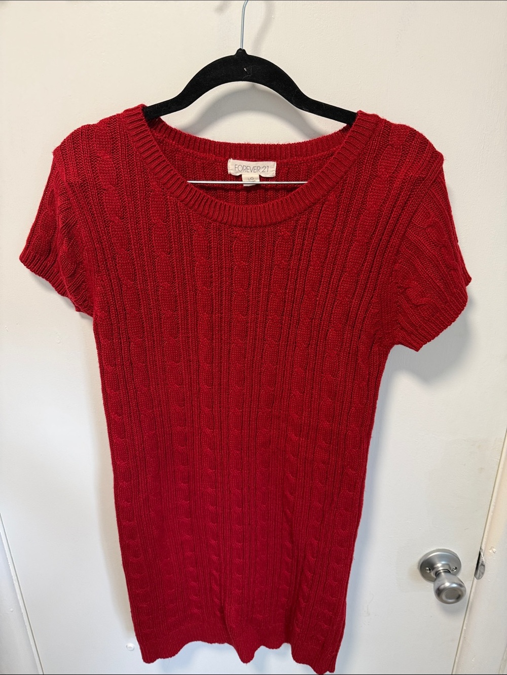 Forever 21 Red Cable-Knit Short Sleeve Dress